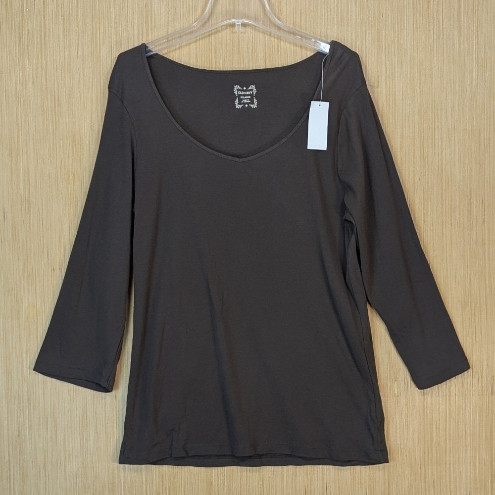 Old Navy Shirt Womens XXL Chocolate Brown 3/4 Sleeve Scoop Neck Y2K Boho Neutral